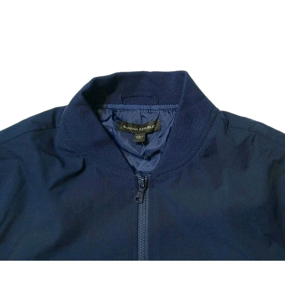 Banana Republic Men's XXL Bomber Flight Jacket Moisture Resistant Logo Zip Blue